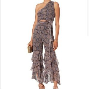 Intermix Stevie 100% silk one shoulder ruffle jumpsuit XS
